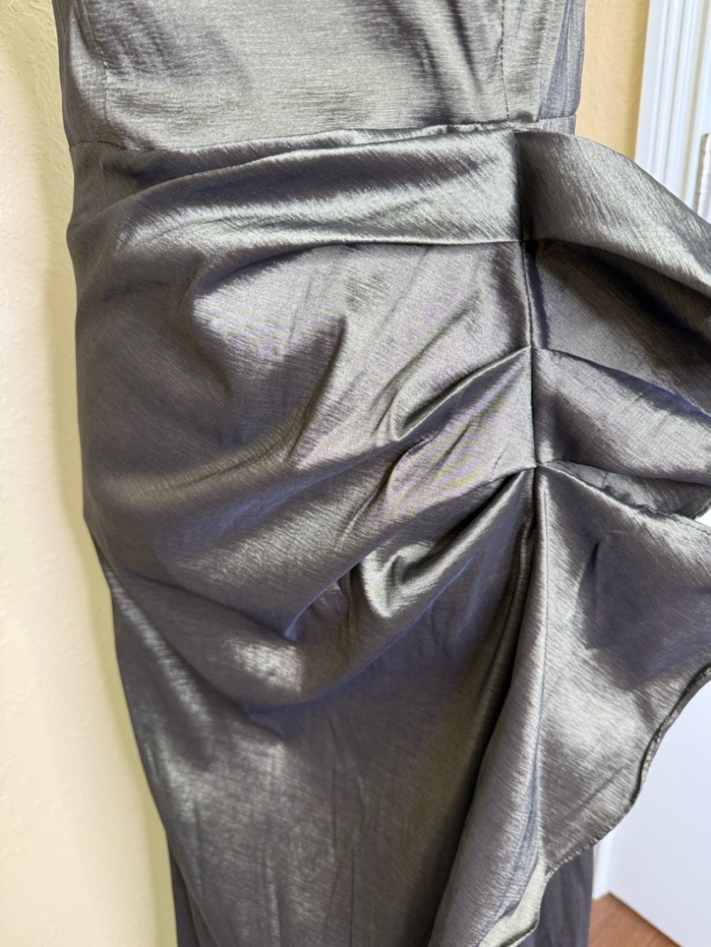 Xscape Olive Green Off-Shoulder Ruffled Satin Gown - Picture 5 of 14